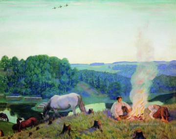  Mikhailovich Malerei - Kamin Nacht 1916 Boris Mikhailovich Kustodiev planen Szenen Landschaft